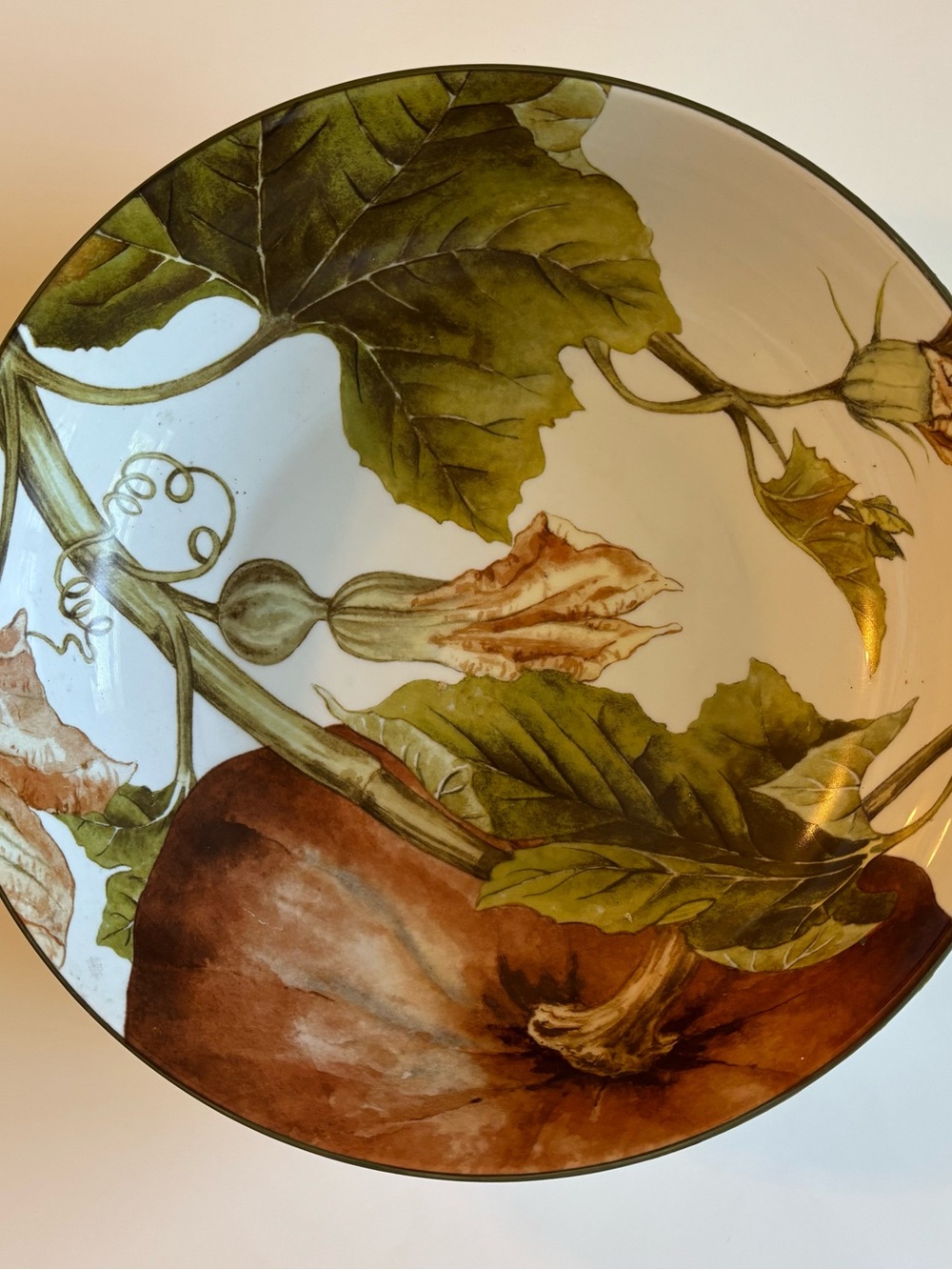 Williams Sonoma Botanical Pumpkin Large Serving Bowl Thanksgiving Autumn 14”
